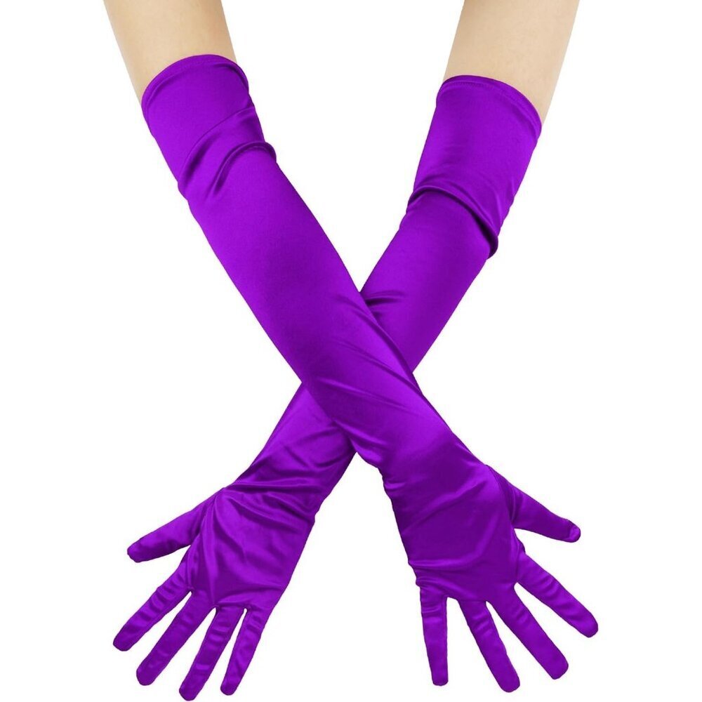 Women's Evening Purple Long Satin Gloves Elbow Length Formal Party Prom Wear